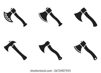Conjunto de iconos de hachas medievales. Silueta negra de arma medieval. Silueta negra del Vector. con el fondo blanco

