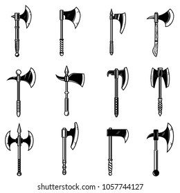 Set of medieval axes isolated on white background. Design element for logo, label, emblem, sign. Vector illustration