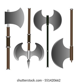 Set of medieval axes on a white background, Vector illustration