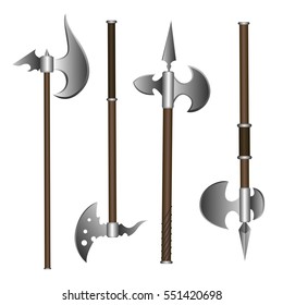 Set of medieval axes on a white background, Vector illustration
