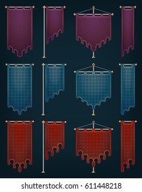 Set of medieval banners with iron poles. Eps10 vector.