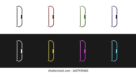 Set Medieval bow icon isolated on black and white background. Medieval weapon.  Vector Illustration