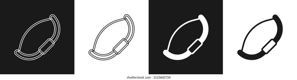 Ajuste el icono de arco medieval aislado en fondo blanco y negro. arma medieval.  Vector
