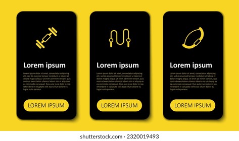 Set Medieval bow, Jump rope and Dumbbell. Business infographic template. Vector