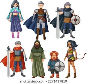 Set of medieval cartoon character illustration