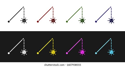 Set Medieval chained mace ball icon isolated on black and white background. Medieval weapon.  Vector Illustration