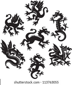 Set of medieval dragon symbols