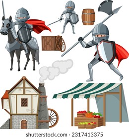 Set of medieval element illustration