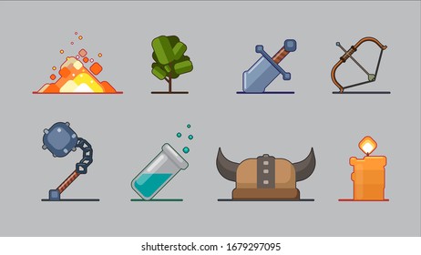 Set of medieval game icons. Vector simple elements.