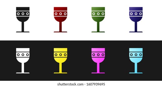 Set Medieval goblet icon isolated on black and white background.  Vector Illustration