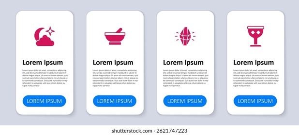 Set Cáliz medieval, Piedra mágica, Caldero de bruja y Luna y estrellas. Plantilla de infografía de negocios. Vector