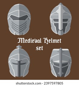 Juego de iconos de cascos medievales Ilustración vectorial