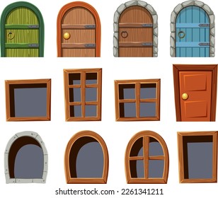 Set of medieval house element illustration