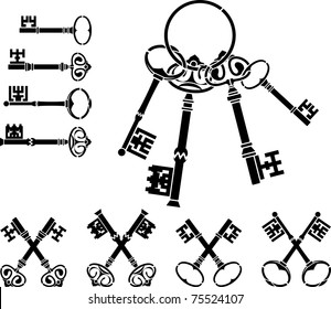 set of medieval keys. stencil. vector illustration