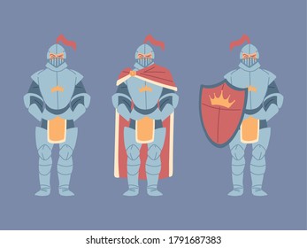 conjunto de caballeros medievales en el diseño de ilustraciones vectoriales armadoras