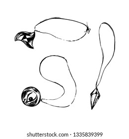 Set of medieval magic amulets. Hand drawn sketch illustration. Vector black ink drawing isolated on white background. Grunge style.