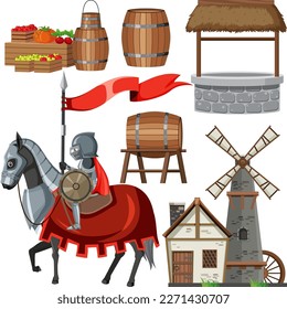 Set of medieval object illustration