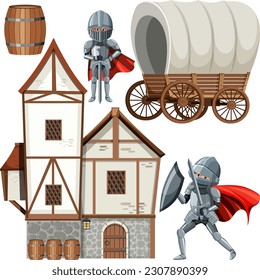 Set of medieval object illustration