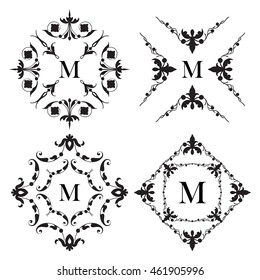 Set of medieval ornamental monograms, framework composition Vector illustration.
