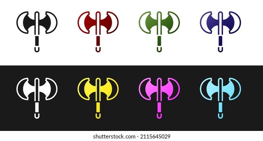 Set Medieval poleaxe icon isolated on black and white background.  Vector