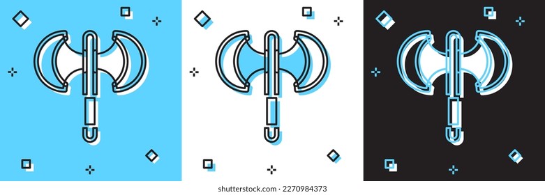 Set Medieval poleaxe icon isolated on blue and white, black background.  Vector