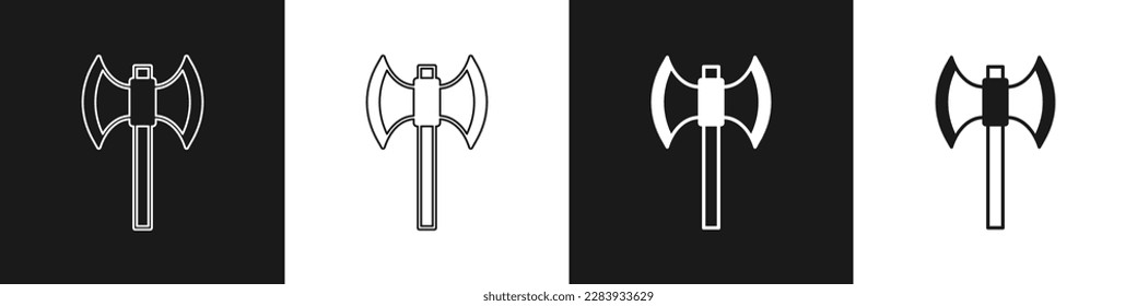 Set Medieval poleaxe icon isolated on black and white background.  Vector