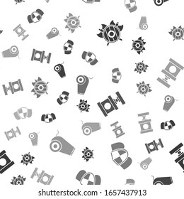 Set Medieval shield with crossed axes, Shield, Handle detonator for dynamite and Cannon on seamless pattern. Vector