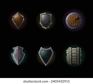 Set of medieval shields made in 2D graphics for use in games and interfaces.