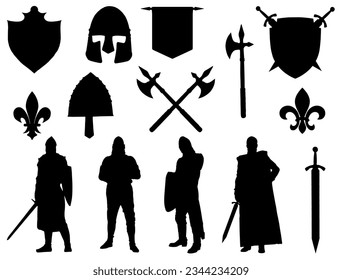 Set of Medieval silhouette vector art