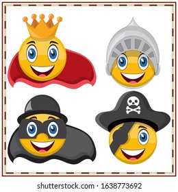 A set of medieval smileys. Isolated on white background. Vector illustration