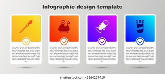 Set Medieval spear, Roasted turkey or chicken, Fish and Quiver with arrows. Business infographic template. Vector