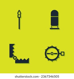 Indique la lanza medieval, la caza de trampas y el icono Bullet. Vector