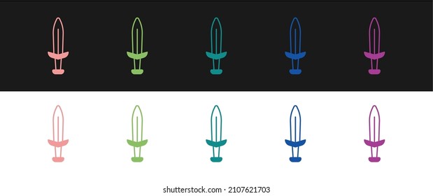 Set Medieval sword icon isolated on black and white background. Medieval weapon.  Vector