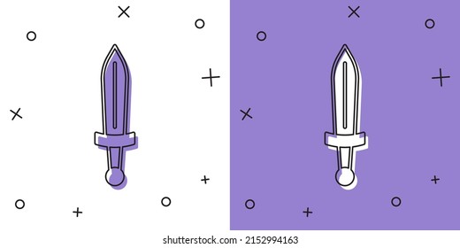 Set Medieval sword icon isolated on white and purple background. Medieval weapon.  Vector