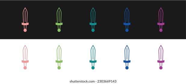 Set Medieval sword icon isolated on black and white background. Medieval weapon.  Vector