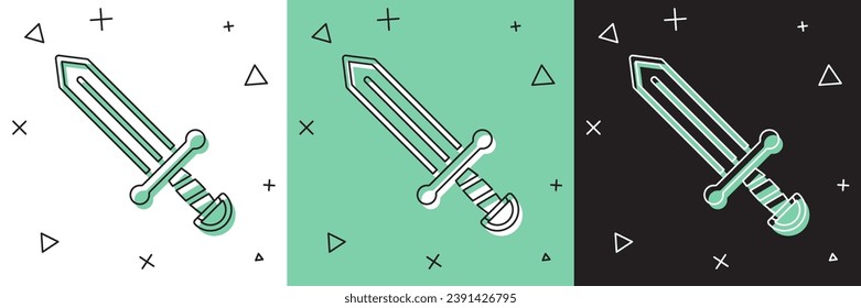 Set Medieval sword icon isolated on white and green, black background. Medieval weapon.  Vector