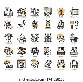 Set of Medieval thin line and pixel perfect icons for any web and app project. 
