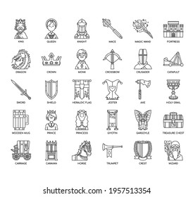 Set of Medieval thin line and pixel perfect icons for any web and app project. 