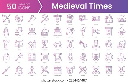 Conjunto de iconos de los tiempos medievales. Conjunto de iconos de estilo de degradado. Ilustración vectorial