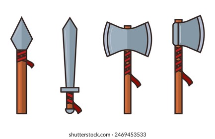 Set of medieval weapons icons Vector illustration