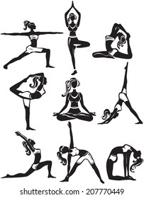 Set of meditating and doing yoga poses