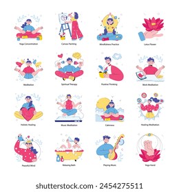 Set of Meditation Doodle Mini Illustrations 

