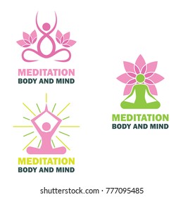 set of meditation logo with text space for your slogan / tagline, vector illustration