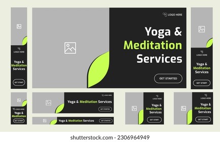 Set of meditation and yoga services web banner template design for social media posts, fully vector eps 10 editing file format