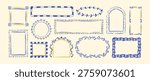 Set of mediterranean hand drawn crayon frames. Italy, Amalfy, Positano La Dolce vita style borders. Greek key pattern, sea wave Poseidon motif, mosaic ornament boarders. Postage stamp and postcard