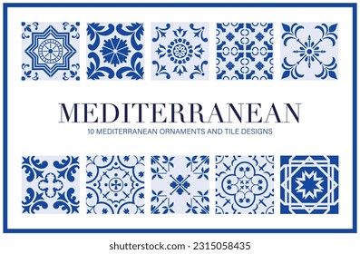 Set of Mediterranean ornaments and tiles, vector . Vector illustration