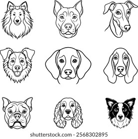 Set of Medium Breeds Dog Line Art illustration