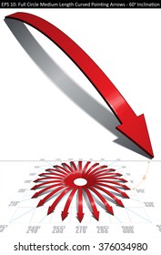 Set of medium length curved arrows. Pointing directions every 15 degrees covering a full circle. Easy to change color, keep or remove any element with the file's well organized layer structure.