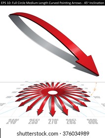 Set of medium length curved arrows. Pointing directions every 15 degrees covering a full circle. Easy to change color, keep or remove any element with the file's well organized layer structure.