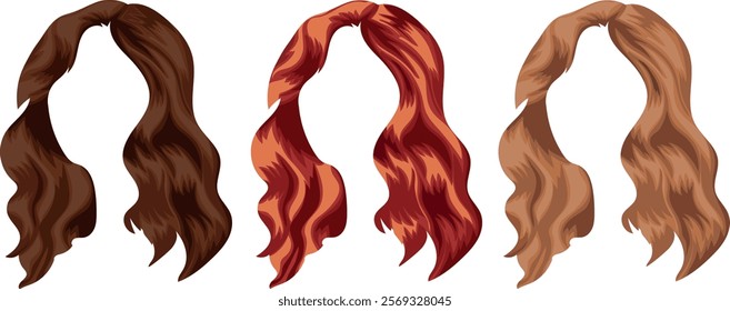 set of medium length female hair patterns in different colors for various female characters